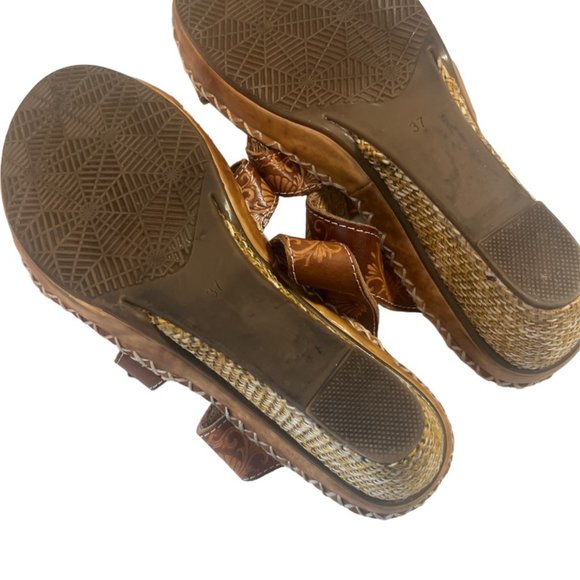 L' Artiste Spring Step Lynnie Sandals 37 US Size 7 Floral Leather Wedge - Picture 8 of 8